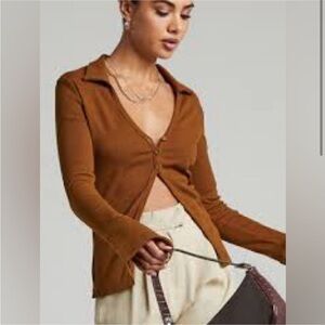 NWT SHOWPO Brown Long Sleeve Button-Up Top